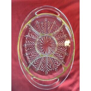 Gold Trim Serving Relish Tray 5 Sections Oval Christmas Glass Handles J.Feathers